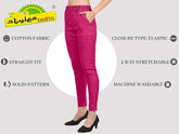 Women's Ankle Length Elastic Waist Cotton Pants, 4 Way Stretchable Slim Fit Casual Pant